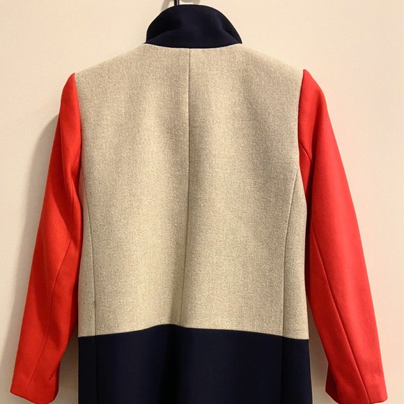 NWOT J. Crew Colorblock Red Blue Gray Wool Coat 0P - Picture 3 of 6
